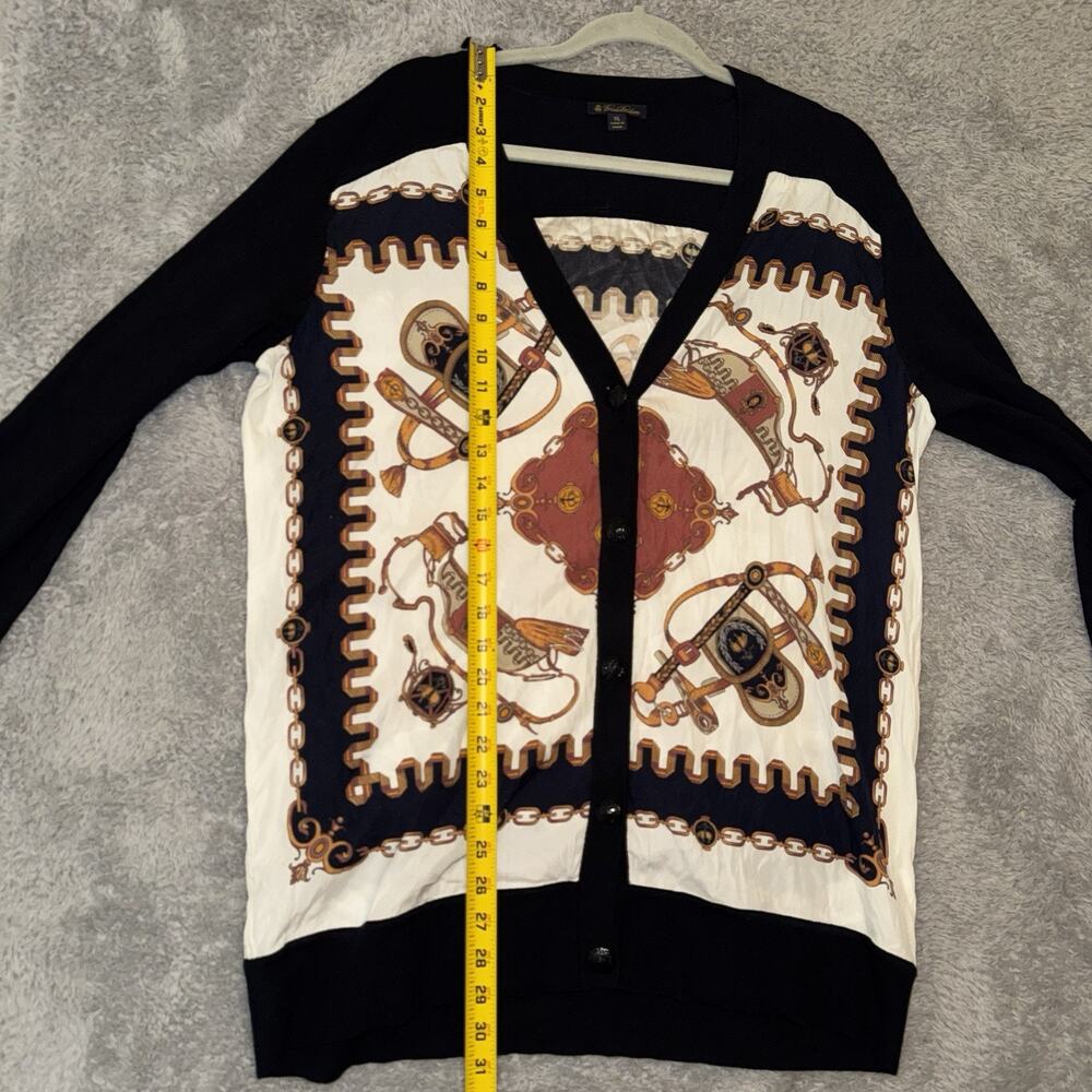 Brooks Brothers Equestrian Chain Scarf Print Silk Cardigan SZ XL Old Money - Picture 8 of 8